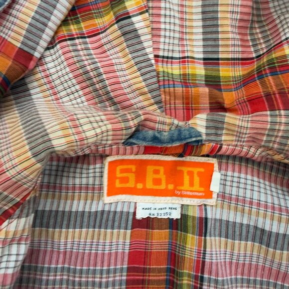 Vintage S.B.S Denim Hooded woman's Jacket With Plaid Lining & Red Accents - Picture 6 of 9